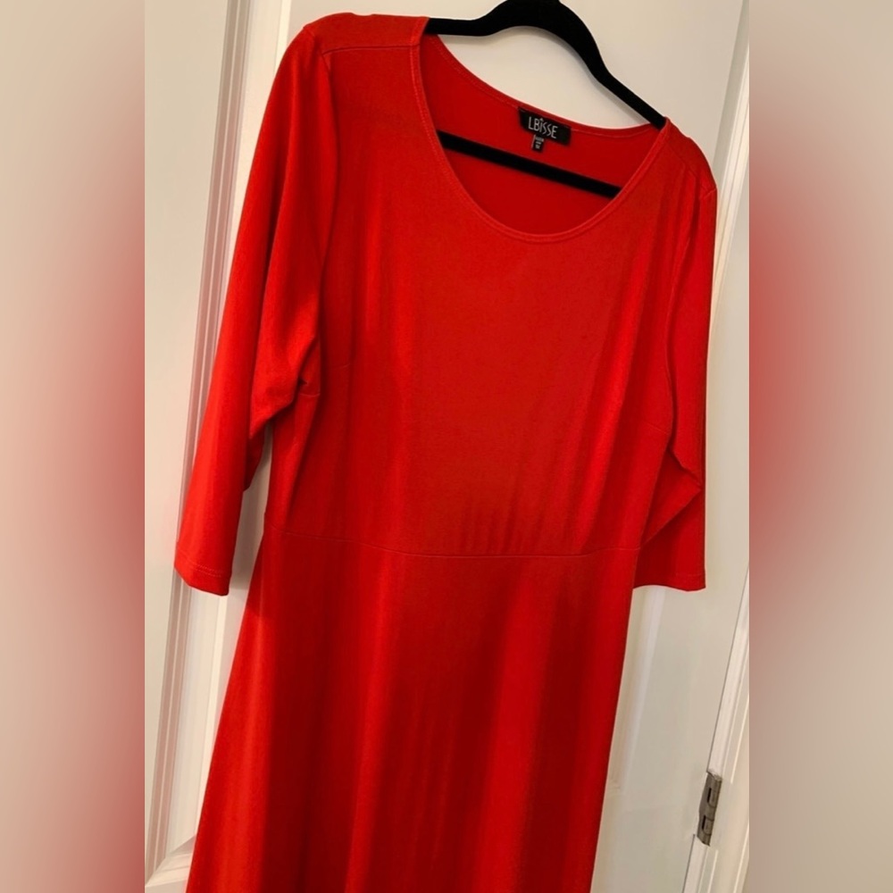 #452 - NWOT LBISSE Brand Swing Trapeze Midi Dress, 3/4 Sleeve, RED, Plus Size 1X
